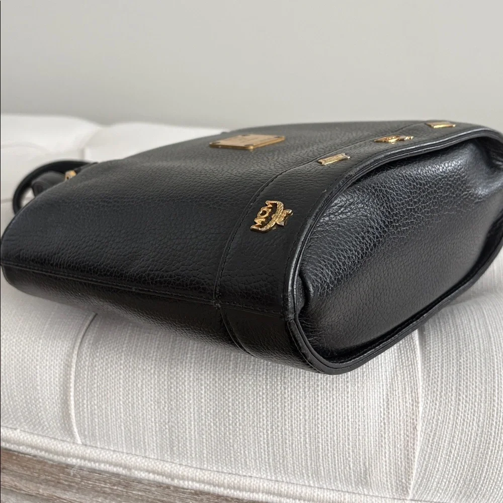 MCM Black Leather Top-Handle Satchel with Gold Hardware - Picture 4 of 13